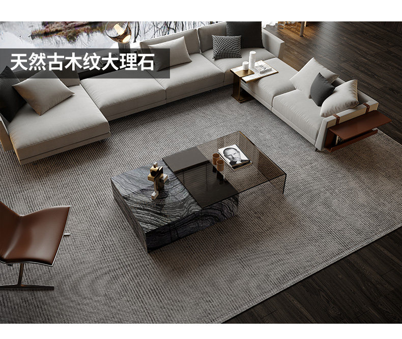 Marble and Tempered Glass Combined Coffee Table